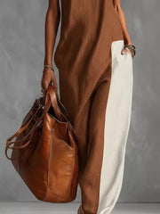 Color Block Mock Neck Sleeveless Maxi Dress Plus Size in Dark Gray, fabric detail