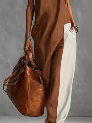 Color Block Mock Neck Sleeveless Maxi Dress Plus Size in Dark Gray, fabric detail