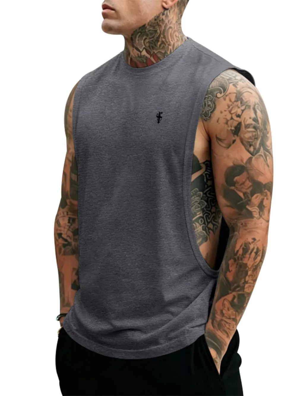 Men's Full Size Round Neck Tank Top Plus Size, back view