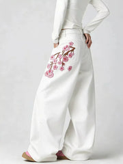 Floral Embroidered Wide-leg Jeans