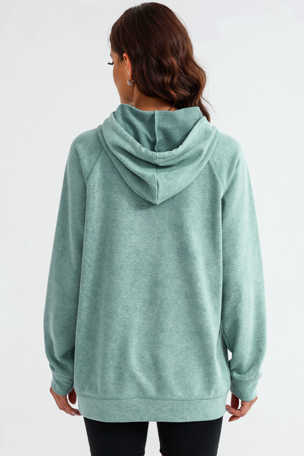 Textured raglan sleeve hoodie in Gum Leaf green with a relaxed fit and drawstring hood.