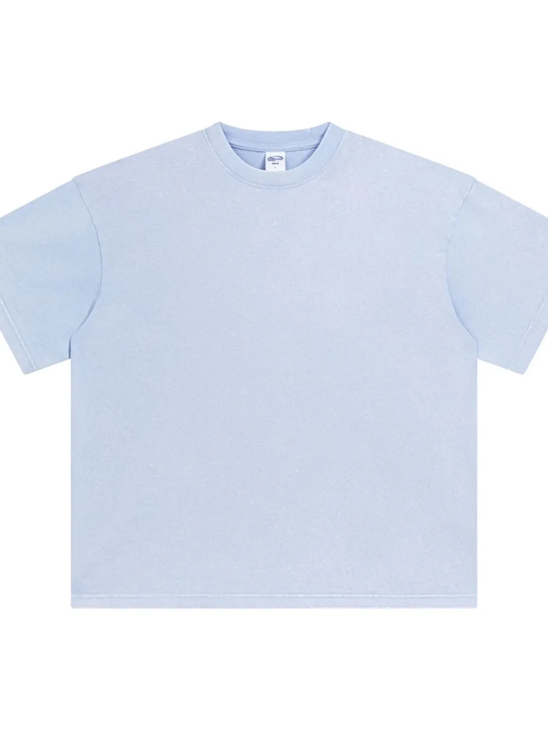 Acid wash oversized tee in light blue with crew neck and short sleeves.