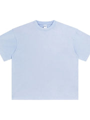 Acid wash oversized tee in light blue with crew neck and short sleeves.