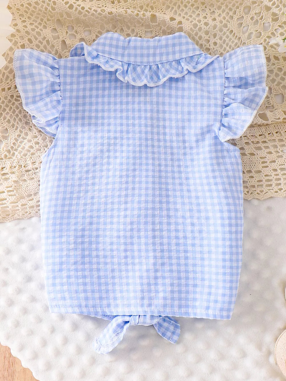 Children's Gingham Ruffle Collar Sleeveless Shirt in Yellow, view 15