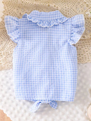 Children's Gingham Ruffle Collar Sleeveless Shirt in Yellow, view 15