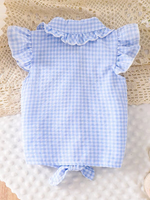 Children's Gingham Ruffle Collar Sleeveless Shirt in Yellow, view 15