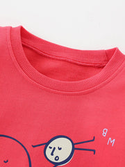 Kids' red graphic crew-neck sweatshirt with playful stick figure print