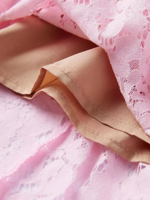 Powder pink floral lace dress with tan lining detail