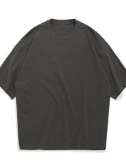 Oversized textured crew neck tee in dark gray with short sleeves and a relaxed fit.