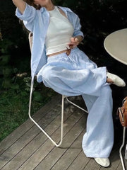 Button Up Shirt And Drawstring Pants Set in Apricot, back view