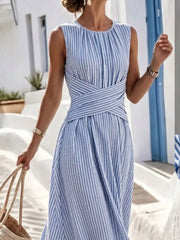 Full Size Striped Sleeveless Maxi Dress in Pink, front view