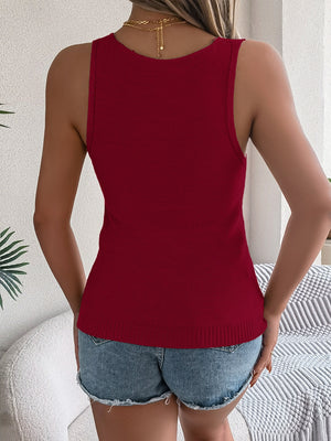 Burgundy open-knit chevron tank top with a scoop neckline.