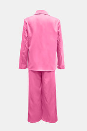 Hot Pink satin pant suit with track stripe detail on pants