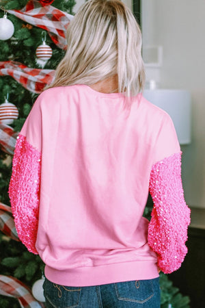 Pink cotton sweatshirt with sequin sleeves