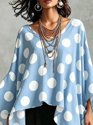 Polka Dot Asymmetrical Hem Blouse, close-up detail