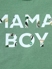 Mama's Boy graphic tee in caramel cotton blend with duck print inside letters