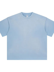 Oversized washed tee in light blue with a relaxed fit and crew neck.
