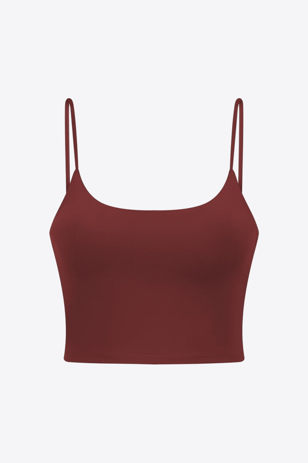 Rust scoop neck crop tank top with thin spaghetti straps
