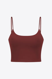 Rust scoop neck crop tank top with thin spaghetti straps