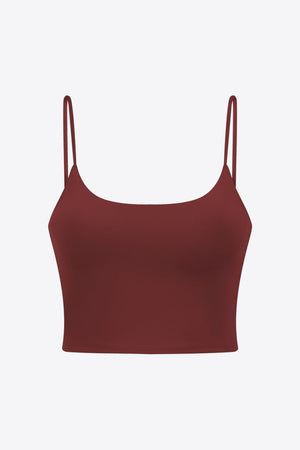 Rust scoop neck crop tank top with thin spaghetti straps