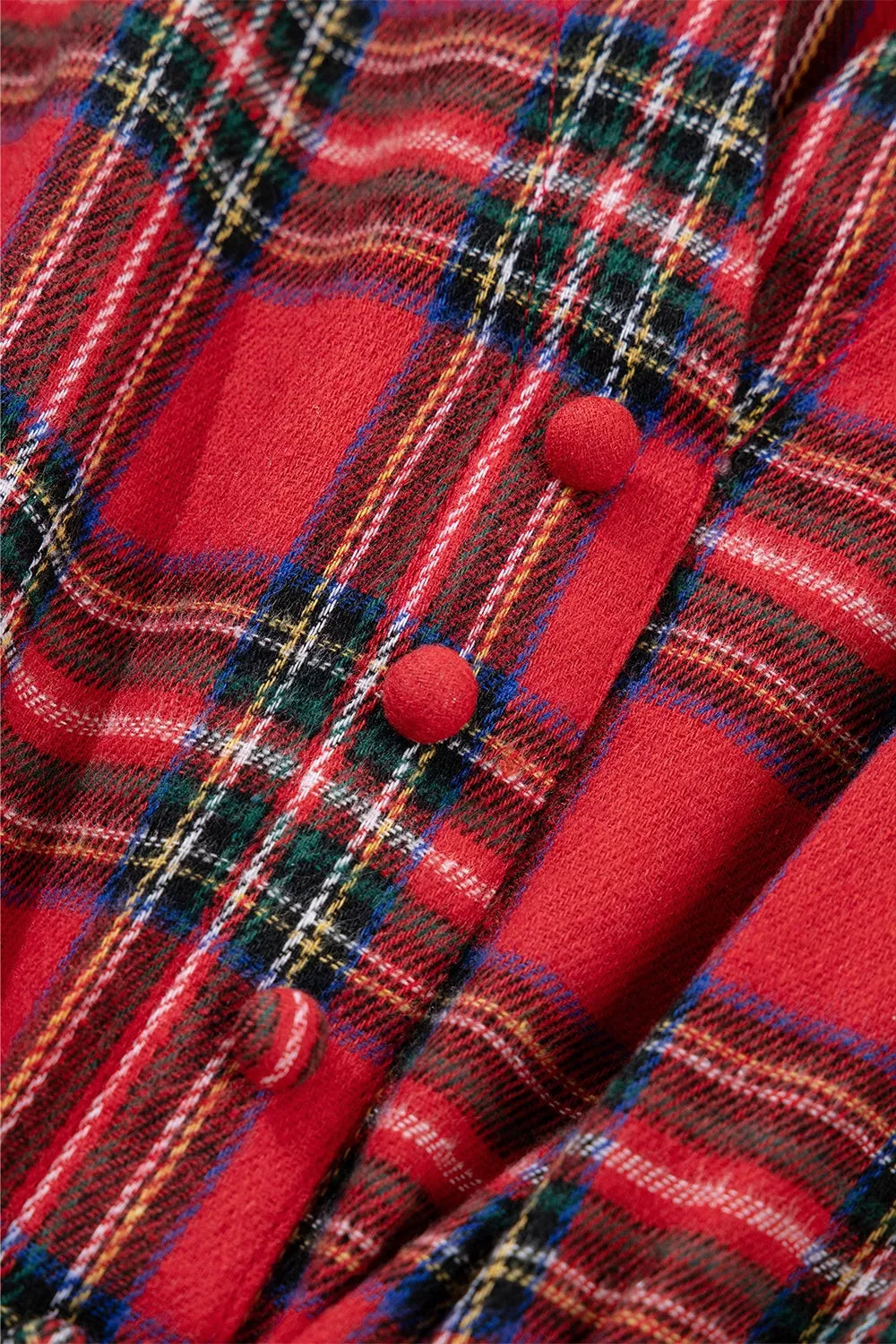Christmas Plaid V Neck Tie Waist Midi Dress in Deep Red, view 12