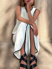 Sleek Contrast Trim Top And Wide-leg Pants Set