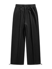 Black lightweight wide-leg men's sweatpants with drawstring detail