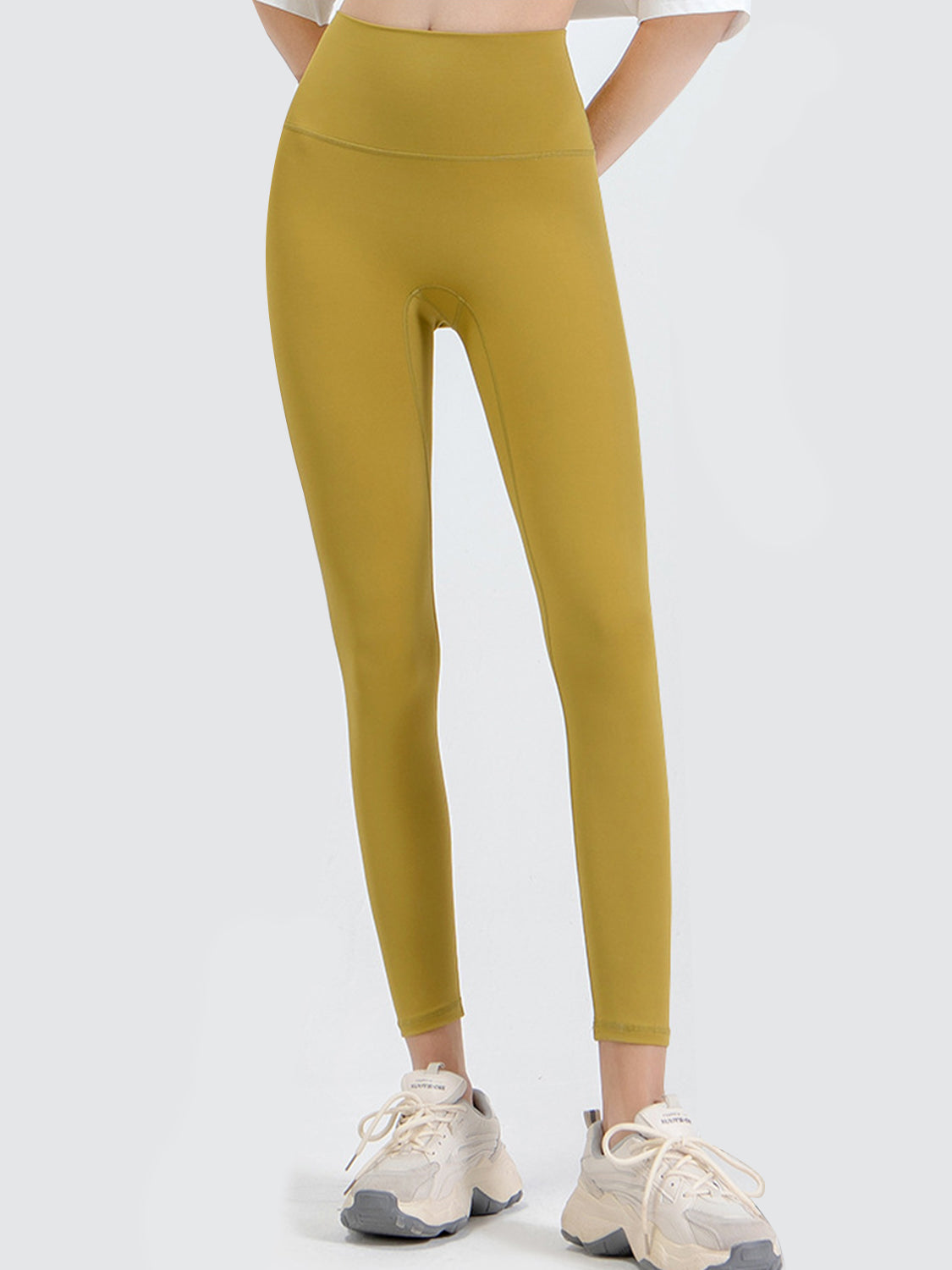 FlexFit Wideband Leggings in Banana Yellow, 7/8 length, high-waisted activewear pants.