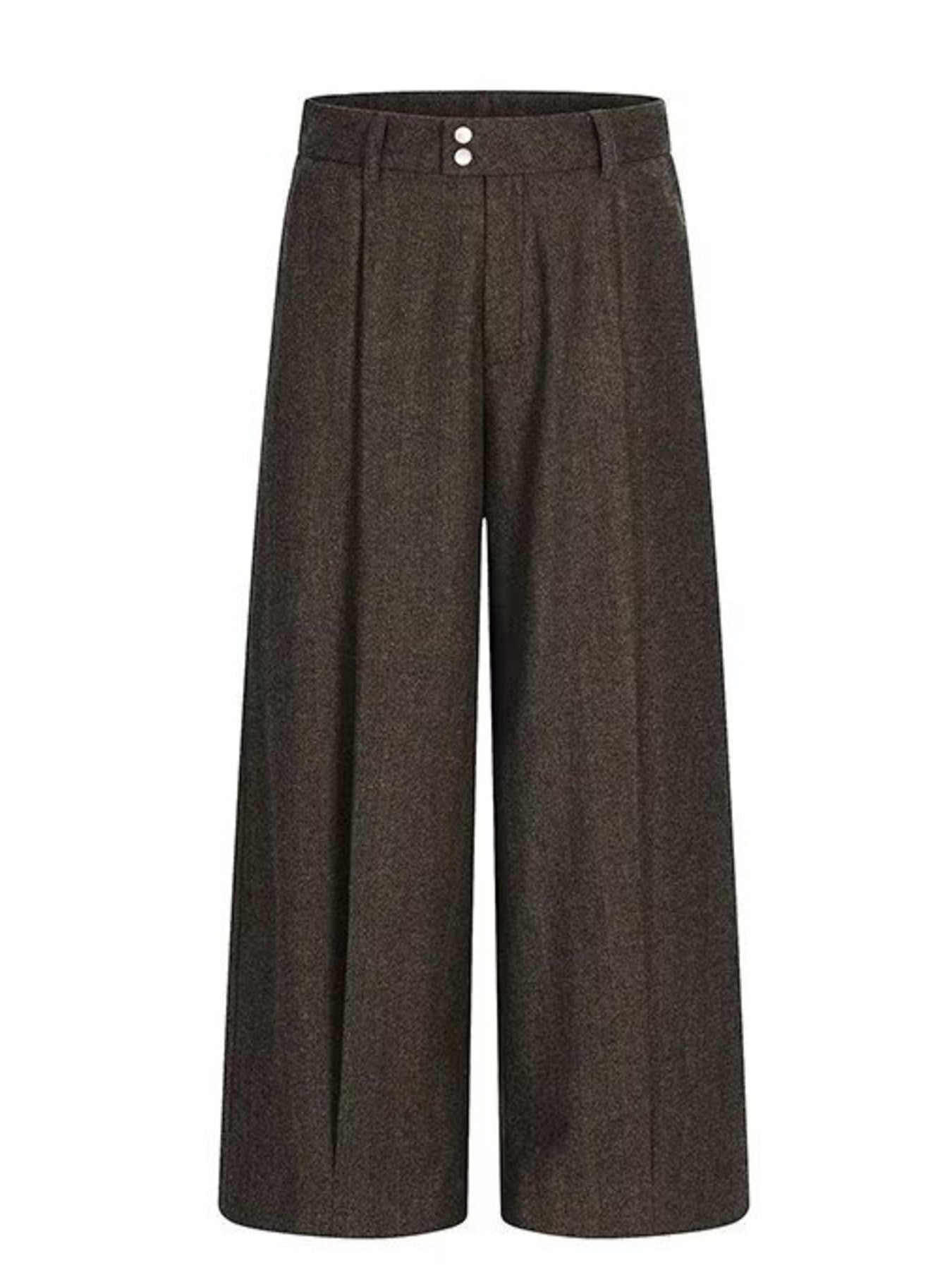 Men's brown wide-leg trousers with double button closure and pleats