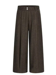 Men's brown wide-leg trousers with double button closure and pleats