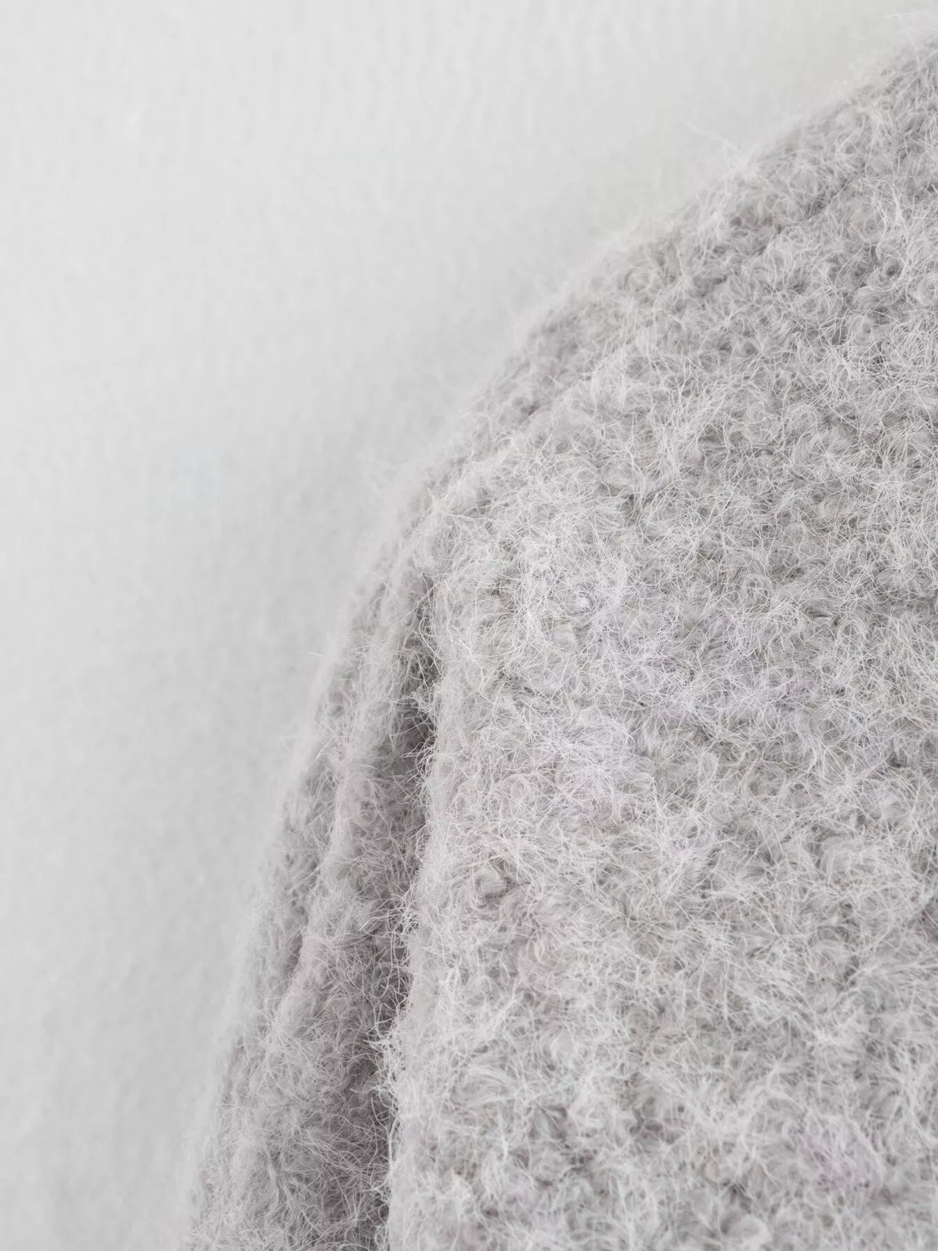 Textured knit tie-front coat in silver gray with a fuzzy, cozy feel.