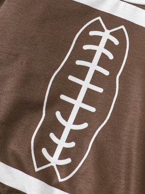 Brown baby top with white football print and stripes