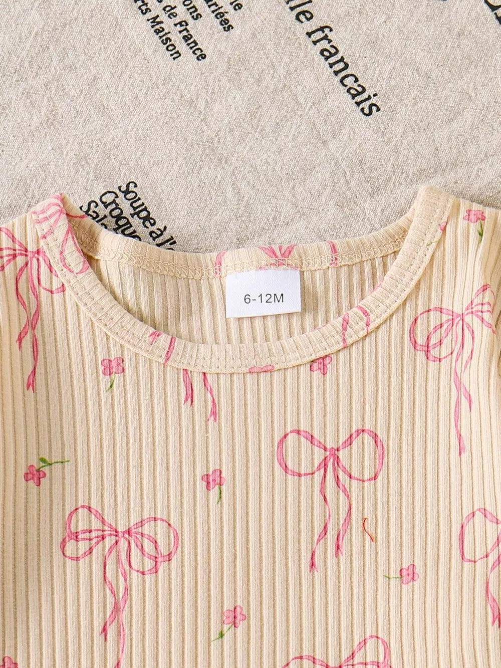 Children's Ribbed Knit Top And Shorts Set in Apricot, model styling view