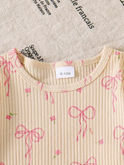 Children's Ribbed Knit Top And Shorts Set in Apricot, model styling view