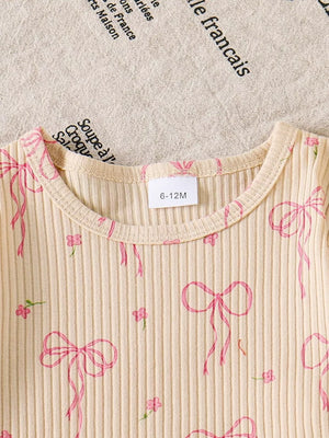 Children's Ribbed Knit Top And Shorts Set in Apricot, model styling view