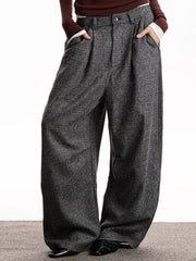 Men's gray plaid wide leg sweatpants with high waist and pleats