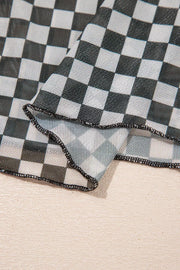 Plaid Stand Neck Long Sleeve Mesh Top, editorial view