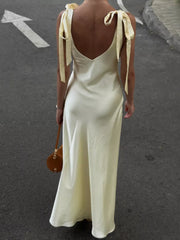 Elegant Satin Tie-shoulder V-neck Dress