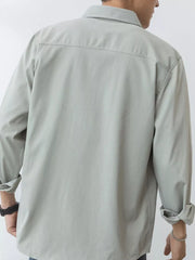 Men's Plus Size Button Up Long-sleeve Shirt in Light Green, back view