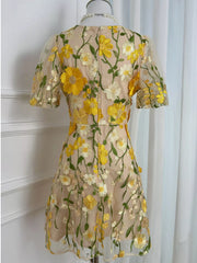 Floral Embroidery V-neck Mini Dress