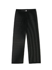 Black sheer horizontal stripe flare trousers with a comfortable fit.