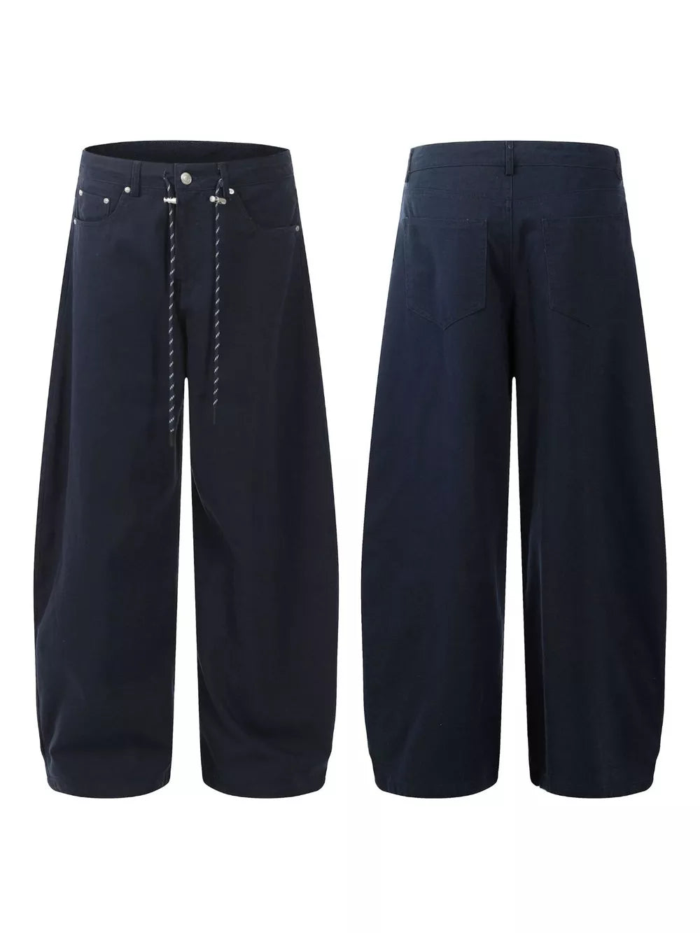 Men's Wide Leg Drawstring Pants in Blue, model styling view