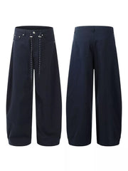 Men's Wide Leg Drawstring Pants in Blue, model styling view