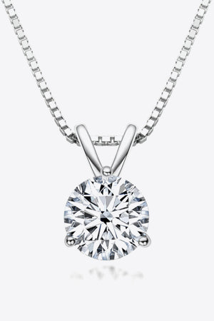 Silver solitaire moissanite pendant necklace with box chain