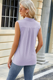 Lavender eyelet polo tank with pleated bib detail