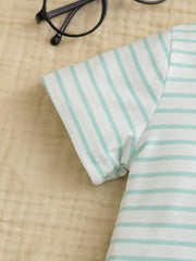 Baby bodysuit with mint green stripes and short sleeves
