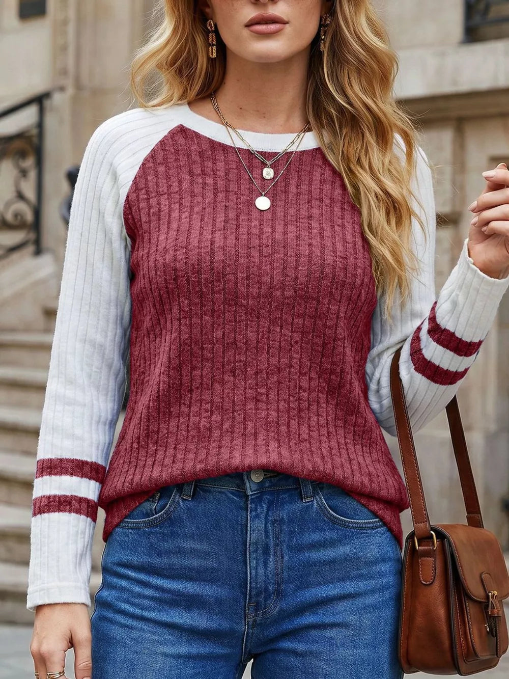 Ribbed Raglan Sleeve T-shirt, side view