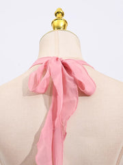 Pink halter dress with chiffon tie detail on back