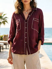 Chic Contrast Trim Long Sleeve Shirt