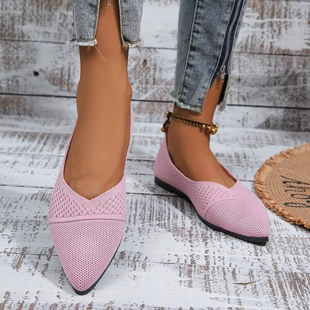 Knit Texture Pointed Slip-on Flats